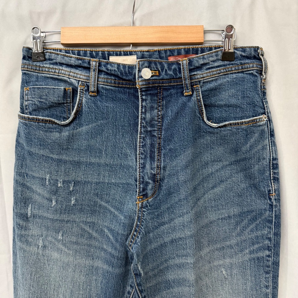 Pilcro and the Letterpress High Rise Straight Distressed Jeans Blue 28 Tall